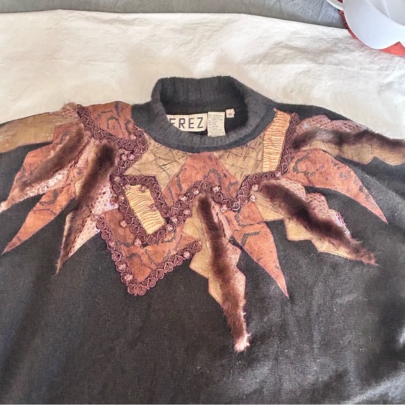 Erez Vintage Lambswool Angora Embellished Mockneck Sweater Size M - Picture 8 of 11